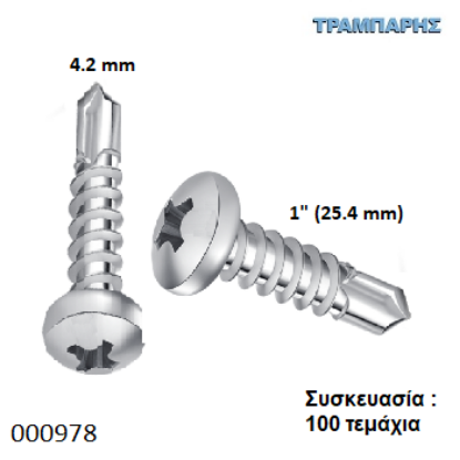 Picture of ΤΡΥΠΑΝΟΒΙΔΑ 4,2x25 mm ΨΩΜΑΚΙ 8x1'' Γαλβανιζέ Συσκευασία : 100 τεμαχίων