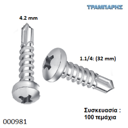 Εικόνα της ΤΡΥΠΑΝΟΒΙΔΑ 4,2x32 mm ΨΩΜΑΚΙ 8x1,1/4'' Γαλβανιζέ Συσκευασία : 100 τεμαχίων
