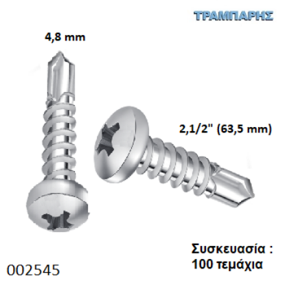Εικόνα της ΤΡΥΠΑΝΟΒΙΔΑ 4,8x63 mm ΨΩΜΑΚΙ 10x2,1/2'' Γαλβανιζέ Συσκευασία : 100 τεμαχίων