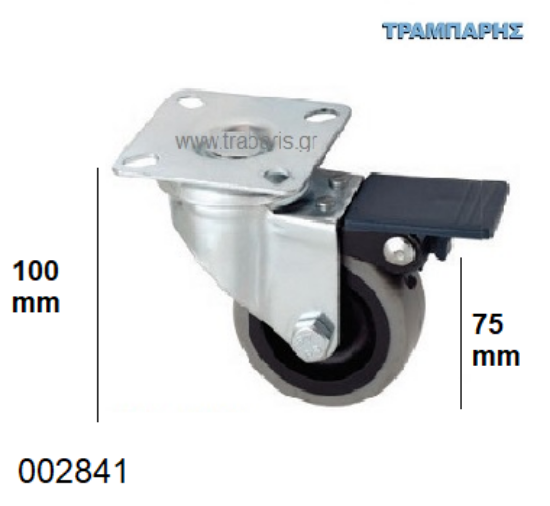 Εικόνα της ΡΟΔΑ Γκρί 75 mm με φρένο Υ: 100 mm (ανοχή βάρους 75kg) Εισαγωγής