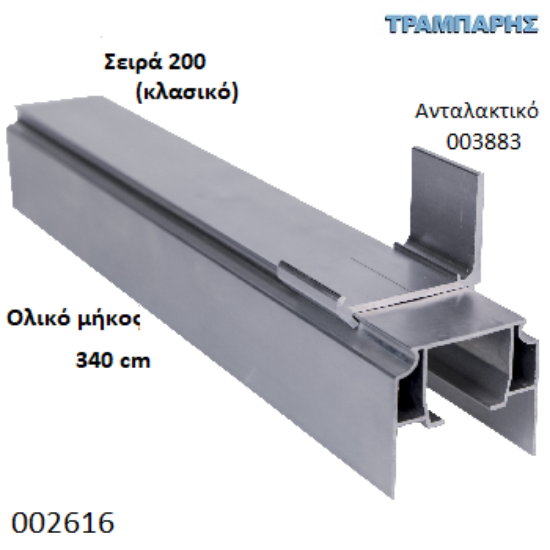 Picture of ΟΔΗΓΟΣ Νο 170 ΣΕΙΡΑ 200 ''ΝΕΟΣΥΡ'' L: 340 cm ΣΥΡΟΜΕΝΩΝ ΠΟΡΤΩΝ ΑΒΑΦΟ ΑΛΟΥΜΙΝΙΟ