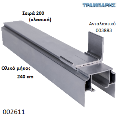 Picture of ΟΔΗΓΟΣ Νο 120 ΣΕΙΡΑ 200 ''ΝΕΟΣΥΡ'' L: 240 cm ΣΥΡΟΜΕΝΩΝ ΠΟΡΤΩΝ ΑΒΑΦΟ ΑΛΟΥΜΙΝΙΟ
