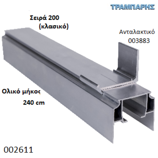 Picture of ΟΔΗΓΟΣ Νο 120 ΣΕΙΡΑ 200 ''ΝΕΟΣΥΡ'' L: 240 cm ΣΥΡΟΜΕΝΩΝ ΠΟΡΤΩΝ ΑΒΑΦΟ ΑΛΟΥΜΙΝΙΟ