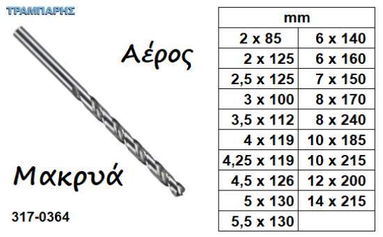 Picture of ΤΡΥΠΑΝΙΑ ΜΑΚΡΥΑ ΑΕΡΟΣ από 2mm εώς 14 mm