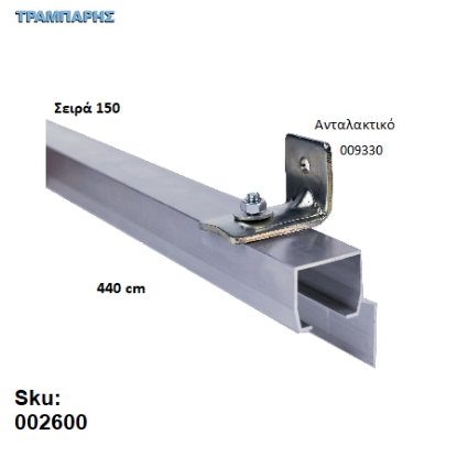 Picture of ΟΔΗΓΟΣ Νο 220 ΣΕΙΡΑ 150 ''ΝΕΟΣΥΡ'' L: 440 cm ΣΥΡΟΜΕΝΩΝ ΠΟΡΤΩΝ ΑΒΑΦΟ ΑΛΟΥΜΙΝΙΟ 