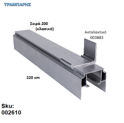 Εικόνα της ΟΔΗΓΟΣ Νο 110 ΣΕΙΡΑ 200 ''ΝΕΟΣΥΡ'' L: 220 cm ΣΥΡΟΜΕΝΩΝ ΠΟΡΤΩΝ ΑΒΑΦΟ ΑΛΟΥΜΙΝΙΟ 