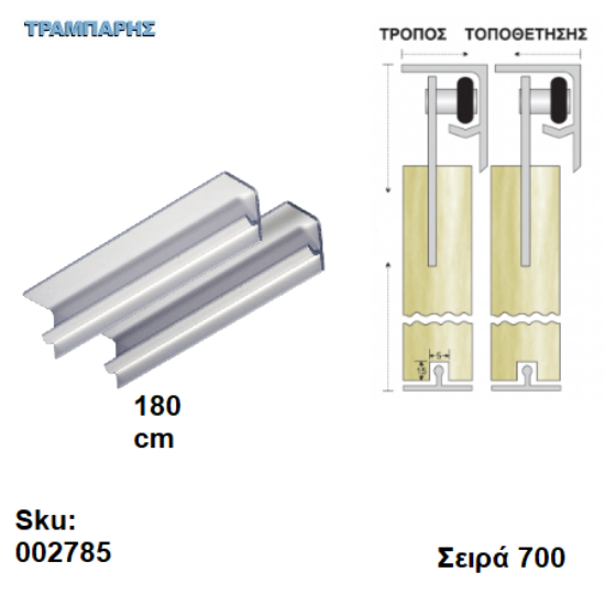 Εικόνα της ΟΔΗΓΟΣ Νο 090 ΣΕΙΡΑ 700 ''ΣΥΡΤΕΞ'' L: 180 cm ΣΥΡΟΜΕΝΩΝ ΠΟΡΤΩΝ ΑΒΑΦΟ ΑΛΟΥΜΙΝΙΟ