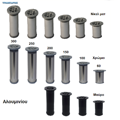 Εικόνα της ΠΟΔΑΡΑΚΙΑ ΣΩΛΗΝΑ Φ40 mm αλουμινίου, σε Μαύρο, Νίκελ ματ, Χρώμιο