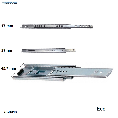 Εικόνα της Οδηγοί συρταριών μπίλιας ΧΩΡΙΣ ΦΡΕΝΟ, σε Y: 17 - 27 - 45,7 mm, σειρά ECO
