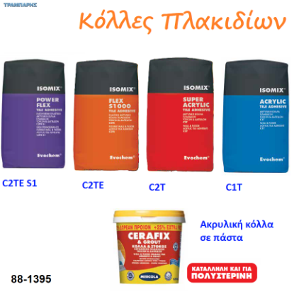 Εικόνα της Κόλλες πλακιδίων (Ακρυλικές λευκές, C1T, C2T,  C2TE, C2TE S1 & CERAFIX &GROUT)