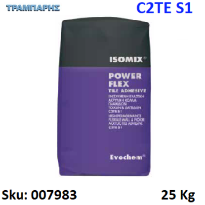 Εικόνα της ISOMIX POWERFLEX, 25 Kg, (Κόλλα πλακιδίων, Ενισχυμένη ελαστική ακρυλική τσιμεντοειδής λευκή κόλλα πλακιδίων, τοίχων & δαπέδων C2TE S1)
