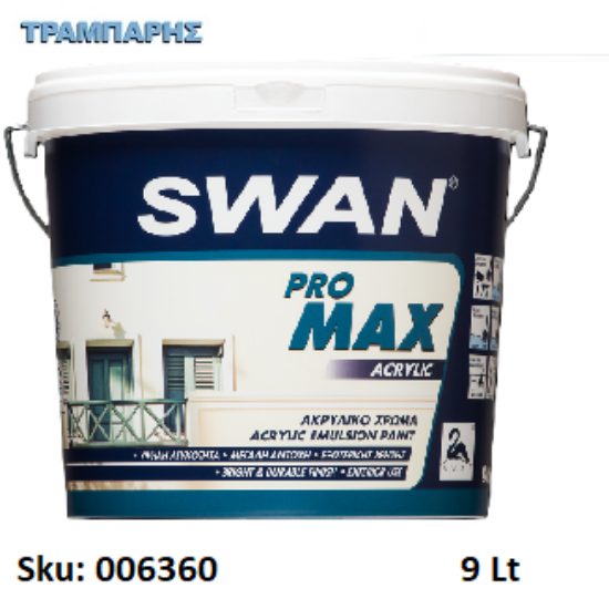 Εικόνα της SWAN PRO MAX ACRYLIC, Λευκό 9 Lt, (Ακρυλικό χρώμα υψηλής απόδοσης εξωτερικής χρήσης)