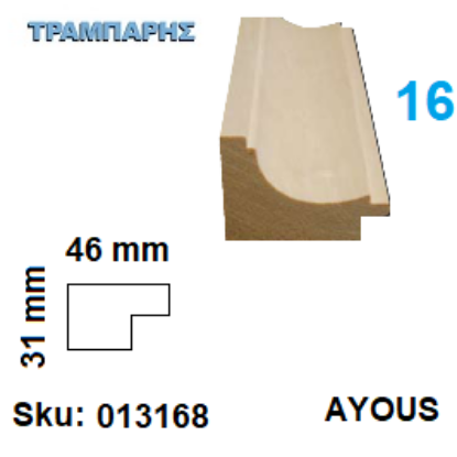 Picture of ΚΟΡΝΙΖΑ Νο 16 ΤΡΑΒΗΧΤΗ, 46x31 mm Πατούρα  mm AYOUS ανά μέτρο