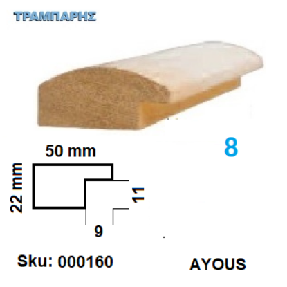 Picture of ΚΟΡΝΙΖΑ Νο   8 ΠΟΜΠΕ ΠΛΑΚΑ, 50x22 mm Πατούρα  9x11 mm AYOUS ανά μέτρο